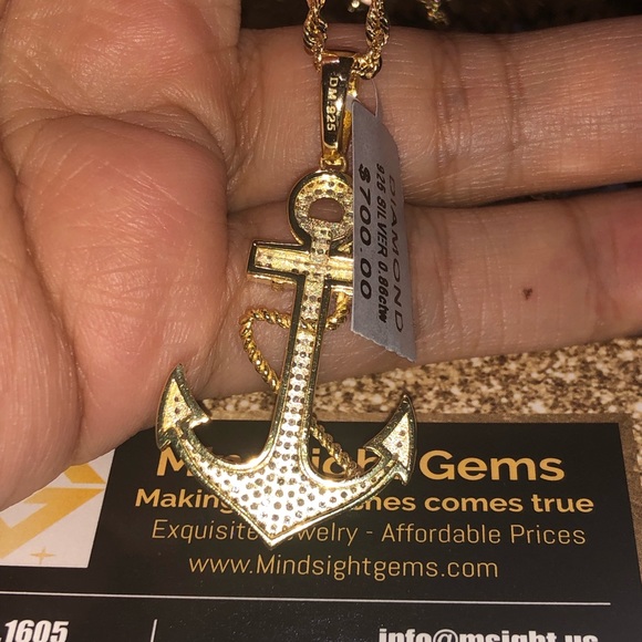 10k gold vermeil anchor real diamond pendant, not CZ not Moissanite, huge sale - Picture 5 of 7